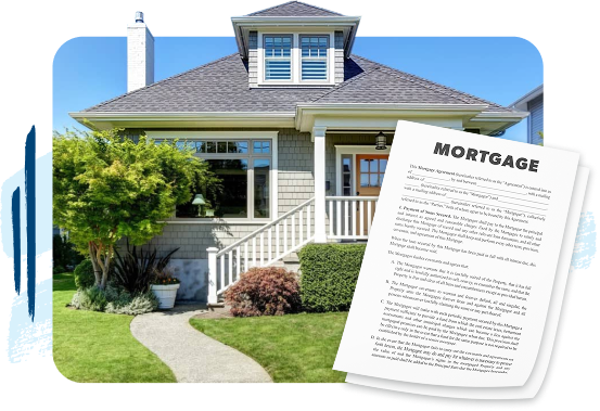 house with mortgage paperwork graphic