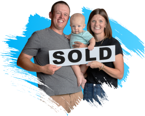 Family holding sold sign