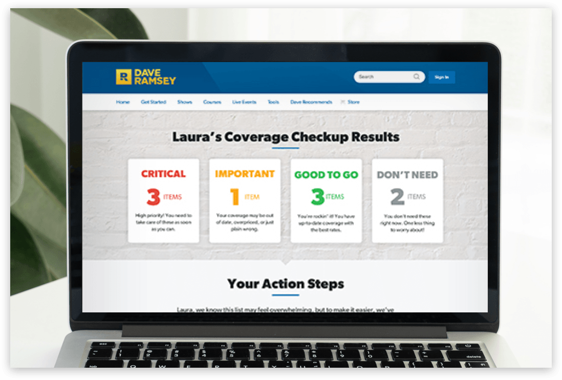 A desktop showing coverage checkup results