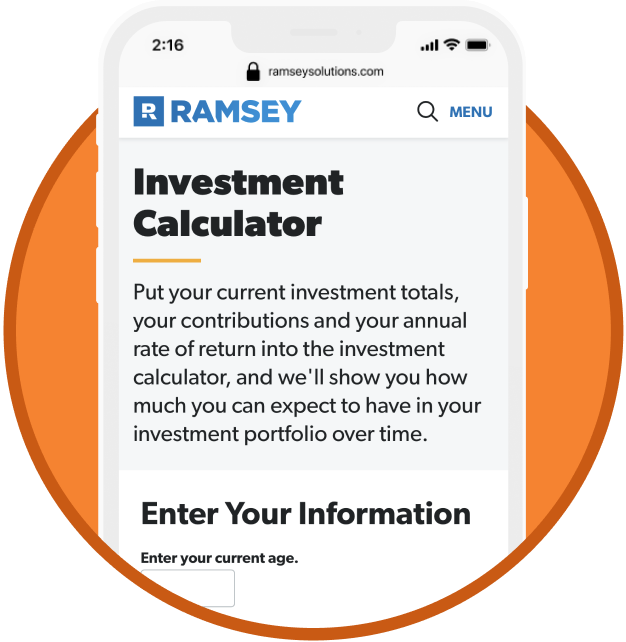 Phone mockup of investment calculator