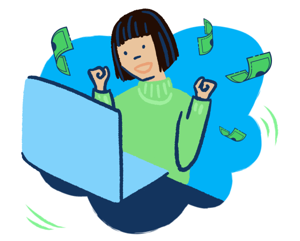 An illustration of someone being excited they finished their taxes