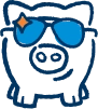 icon of piggy bank with sunglasses