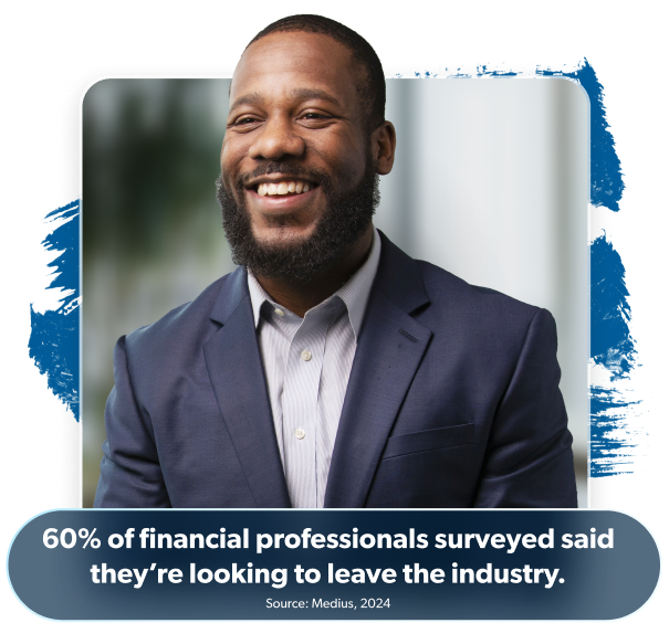 Image of finance worker featuring this statistic: 60% of financial professionals surveyed said they’re looking to leave the industry.