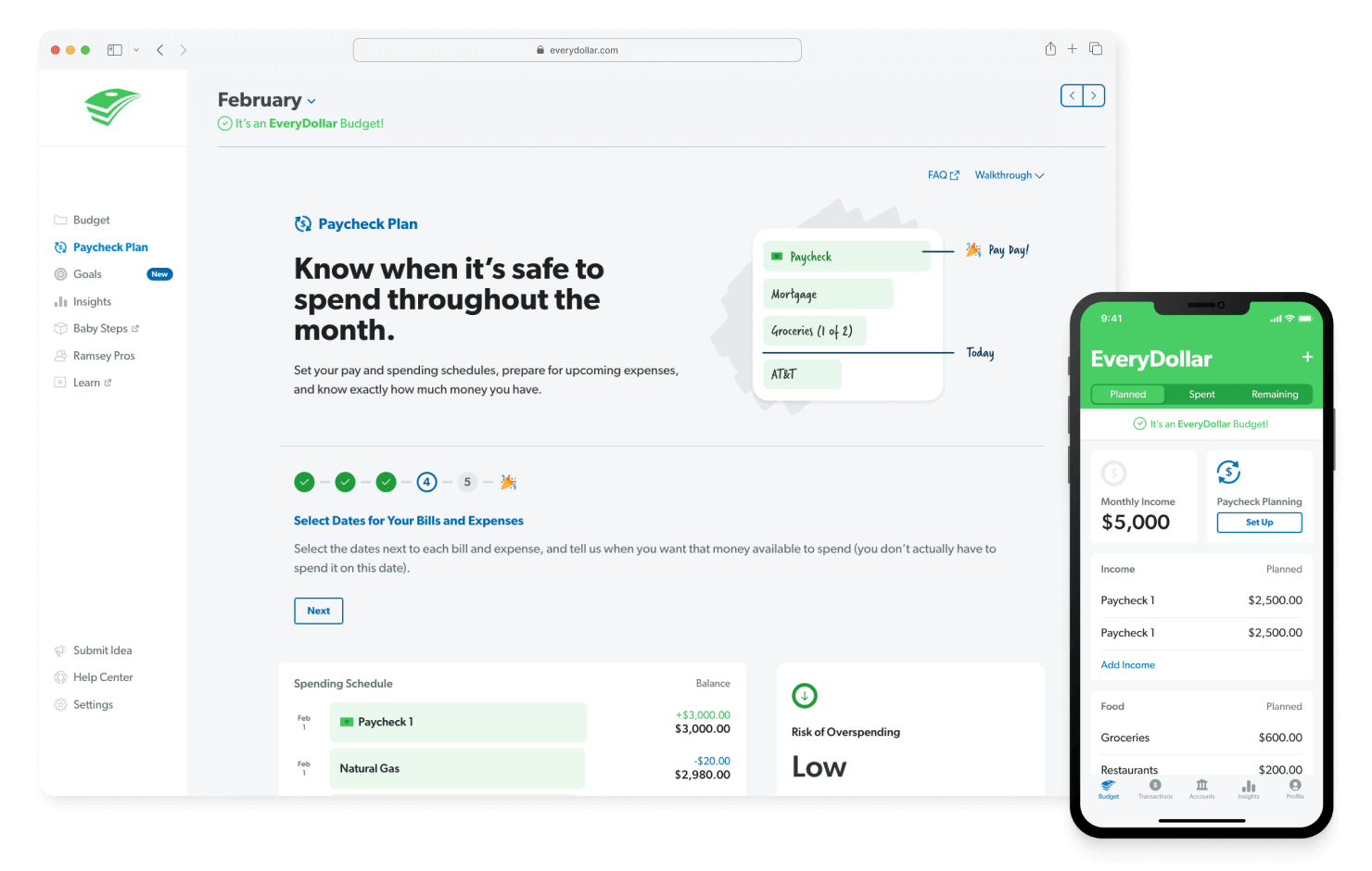 EveryDollar Paycheck Planning - Home View on the Web and Mobile Apps