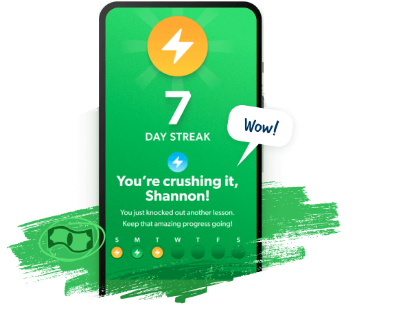 Phone showing the EveryDollar app with a 7 day streak UI shown