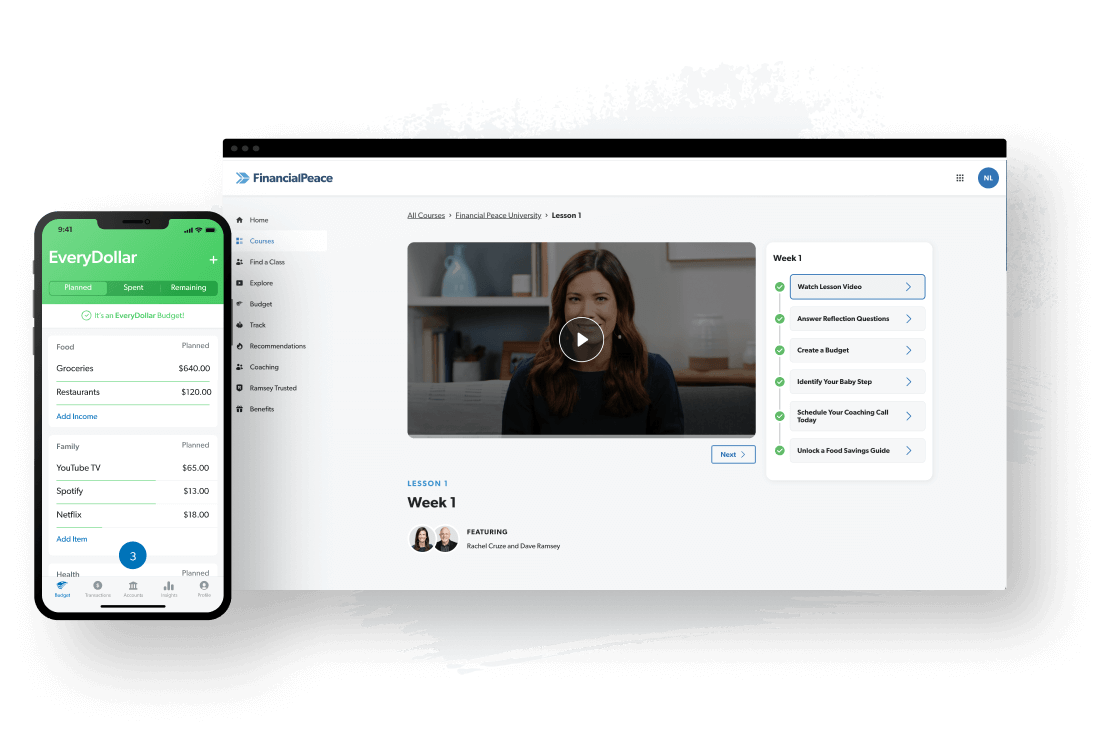 Financial Peace and EverDollar dashboard