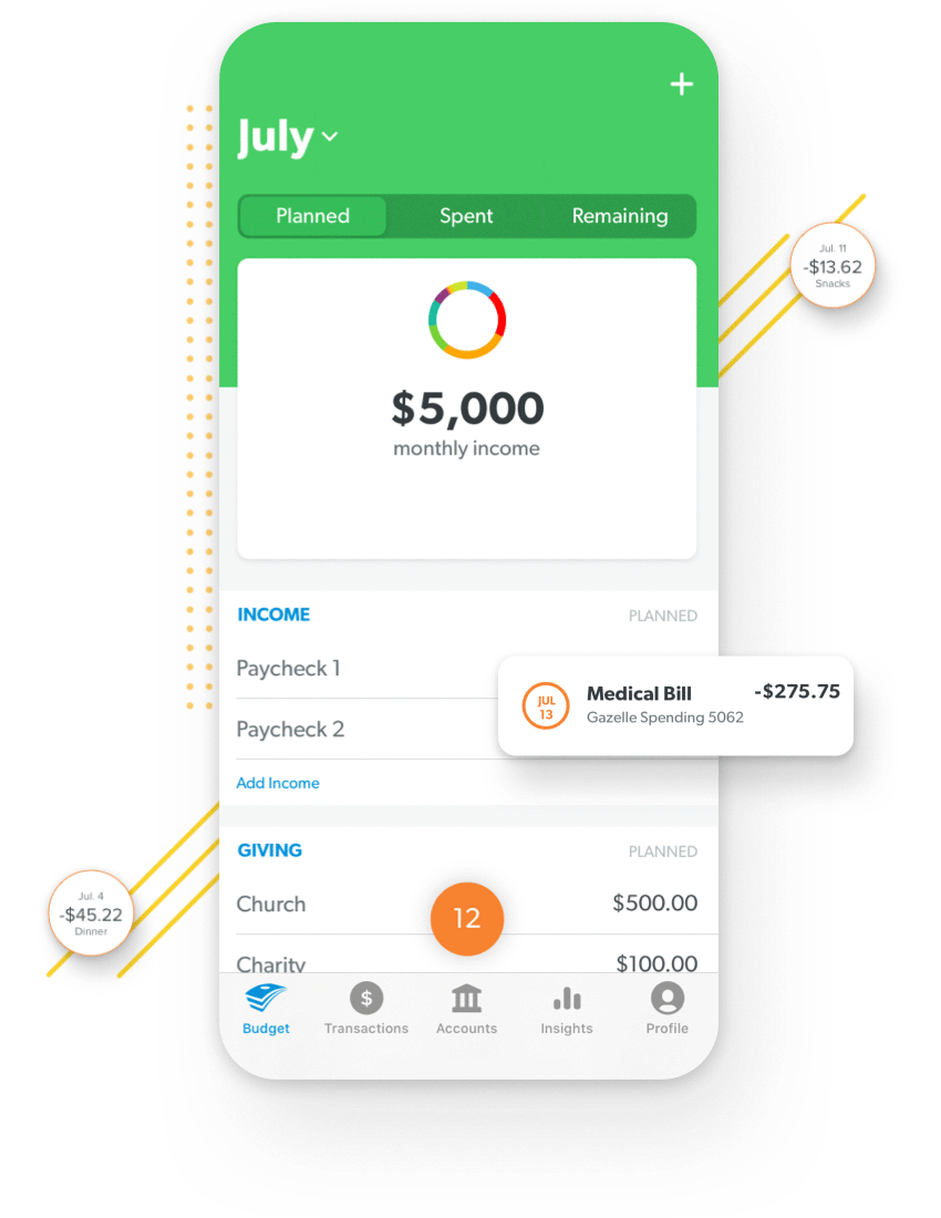 Animation of the EveryDollar budgeting app budget page