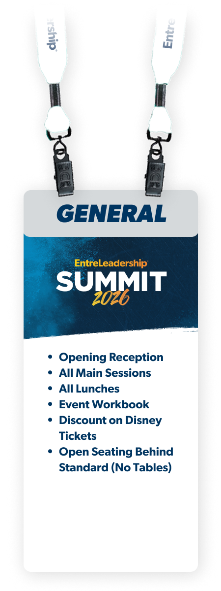 General: Opening Reception, All Main Sessions, All Lunches, Event Workbook, Open Seating Behind Standard (No Tables), Discount on Disney Tickets.