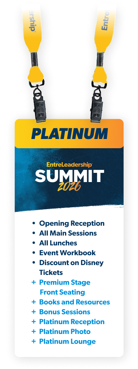 Preferred: General: Opening Reception, All Main Sessions, All Lunches, Event Workbook, Open Seating Behind Standard (No Tables), Discount on Disney Tickets, Books and Resources, Bonus Sessions, Platinum Reception, Platinum Photo, Platinum Lounge.