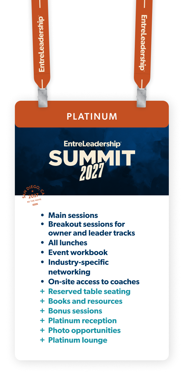 Preferred: General: Opening Reception, All Main Sessions, All Lunches, Event Workbook, Open Seating Behind Standard (No Tables), Discount on Disney Tickets, Books and Resources, Bonus Sessions, Platinum Reception, Platinum Photo, Platinum Lounge.