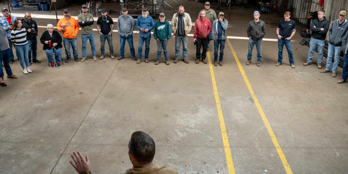 Urban Forge team circling up for All-Hands meeting