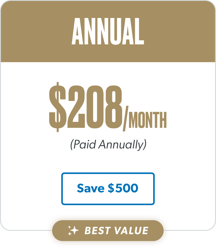 Annual Pricing, $208/month (paid annually)