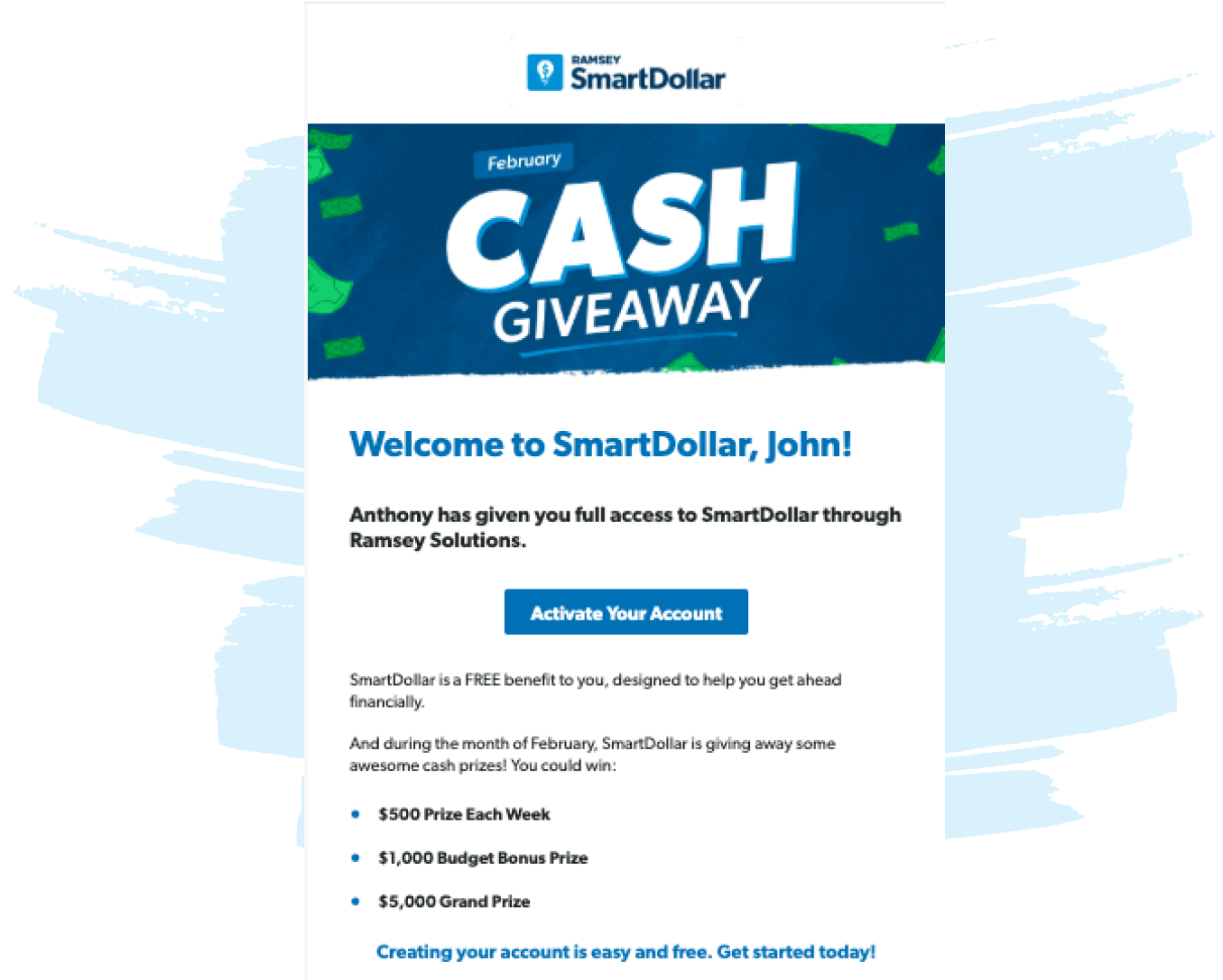 February Cash Giveaway Invitation Email