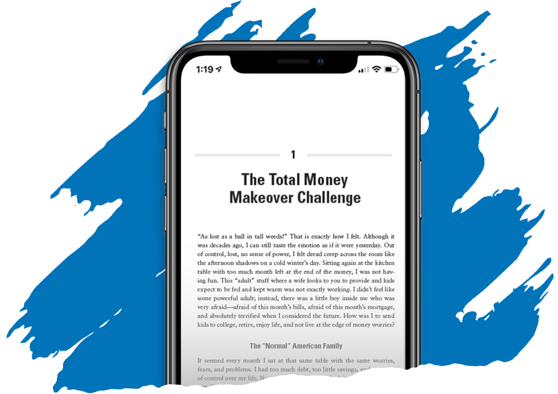 Preview of Chapter 1 from The Total Money Makeover by Dave Ramsey on a smartphone screen, available for free download