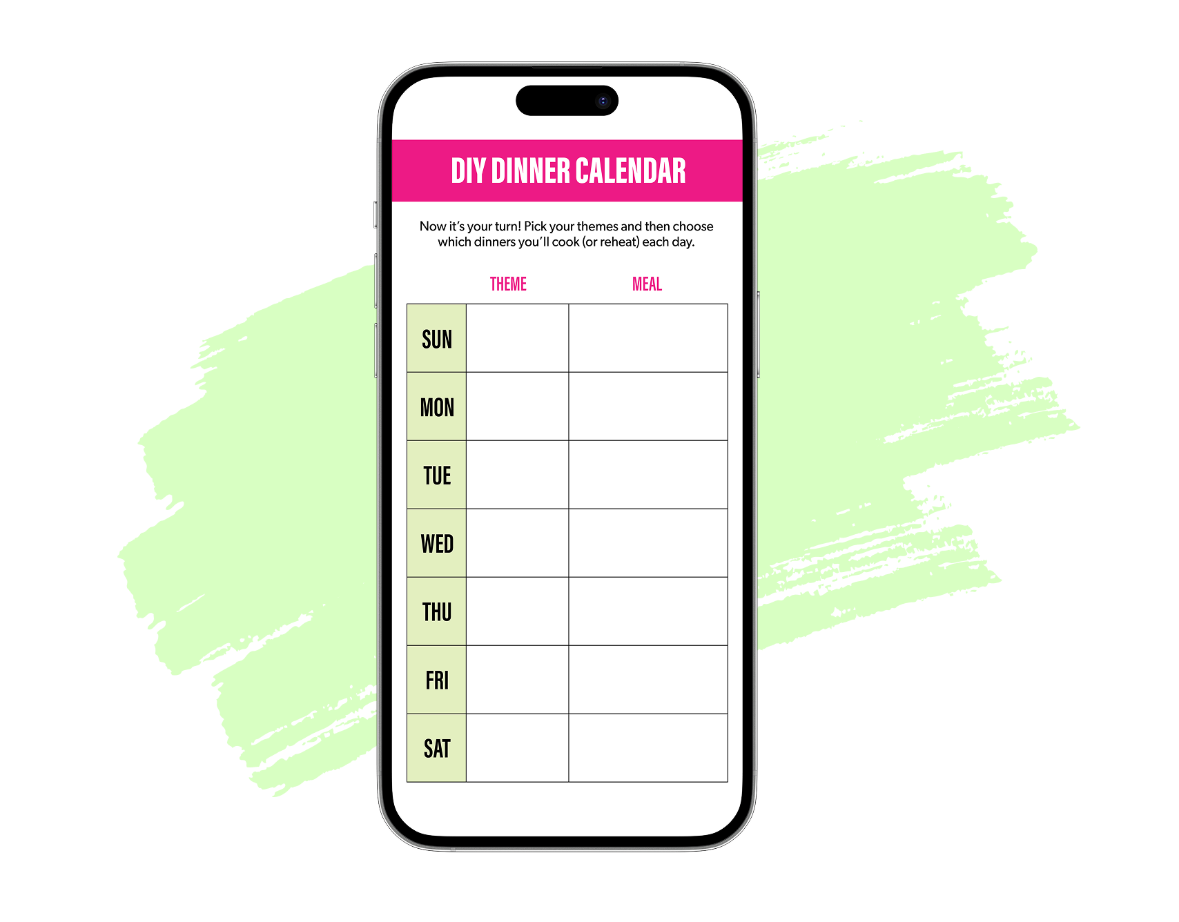 Blank dinner calendar graphic