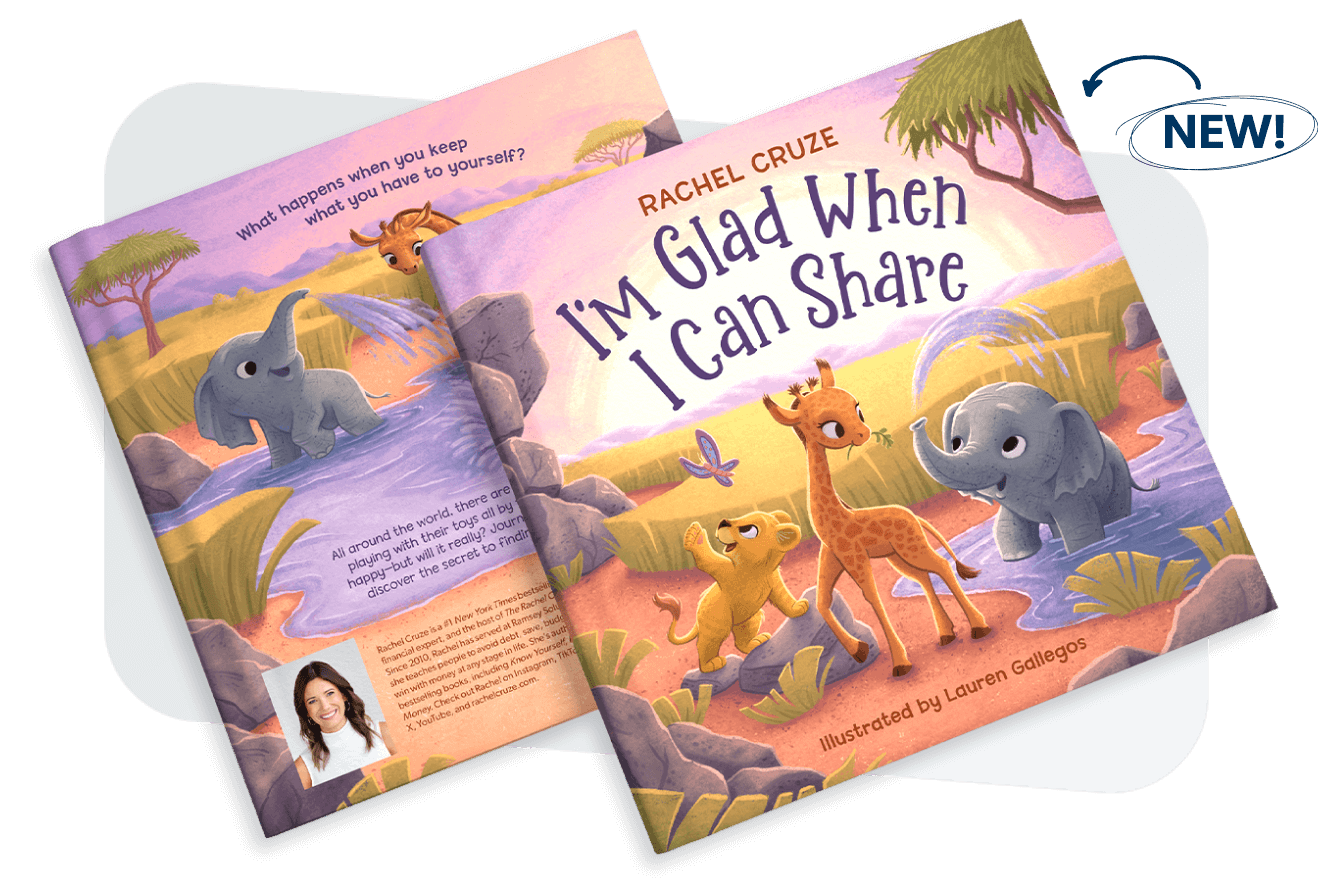 preview of Rachel Cruze's new kids book "I'm Glad For When I Can Share"