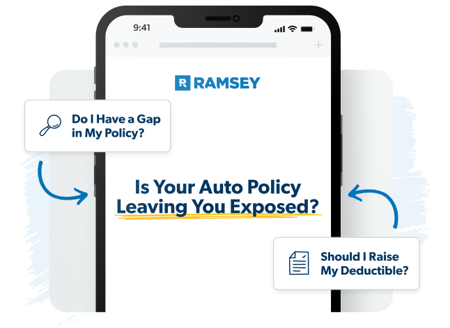 A device showing a browser with text: "Is Your Auto Policy Leaving You Exposed?"