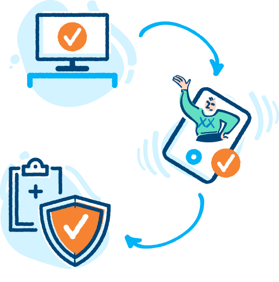 Three steps of a computer, matching with a pro, and getting health coverage.