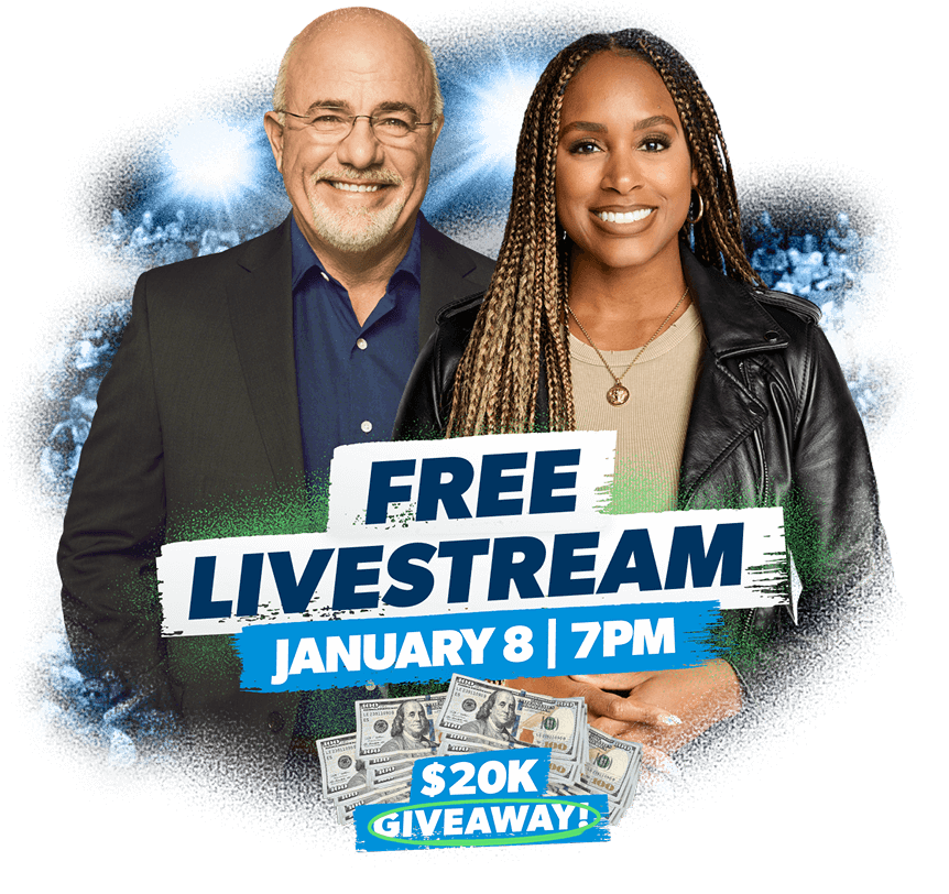 Dave Ramsey and Jade Warshaw promoting the free livestream happening on January 8 at 7pm