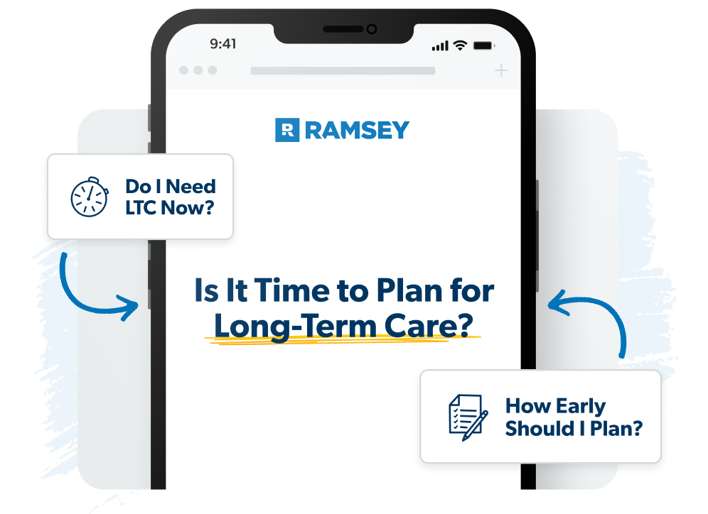 A device showing a browser with text: "When Do I Need Long-Term Care Insurance?"