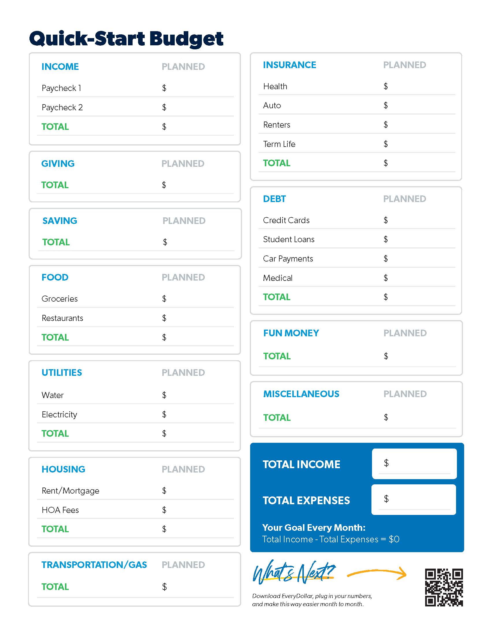 budget plan photography template