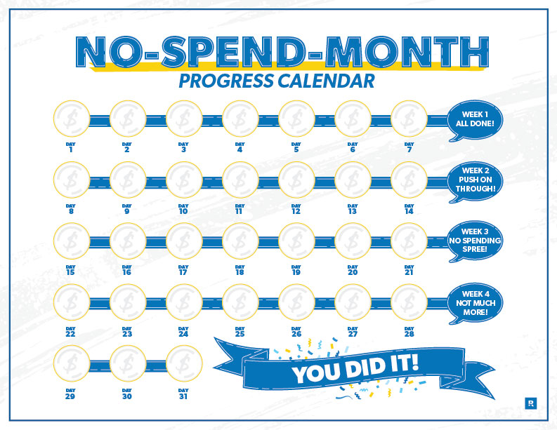 no-spend month progress calendar