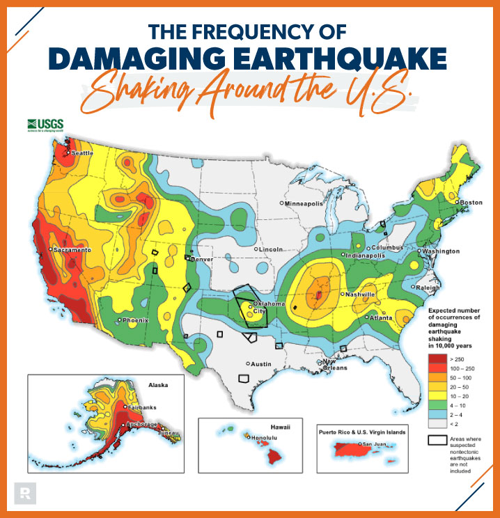 frequency of damaging earthquake around the US