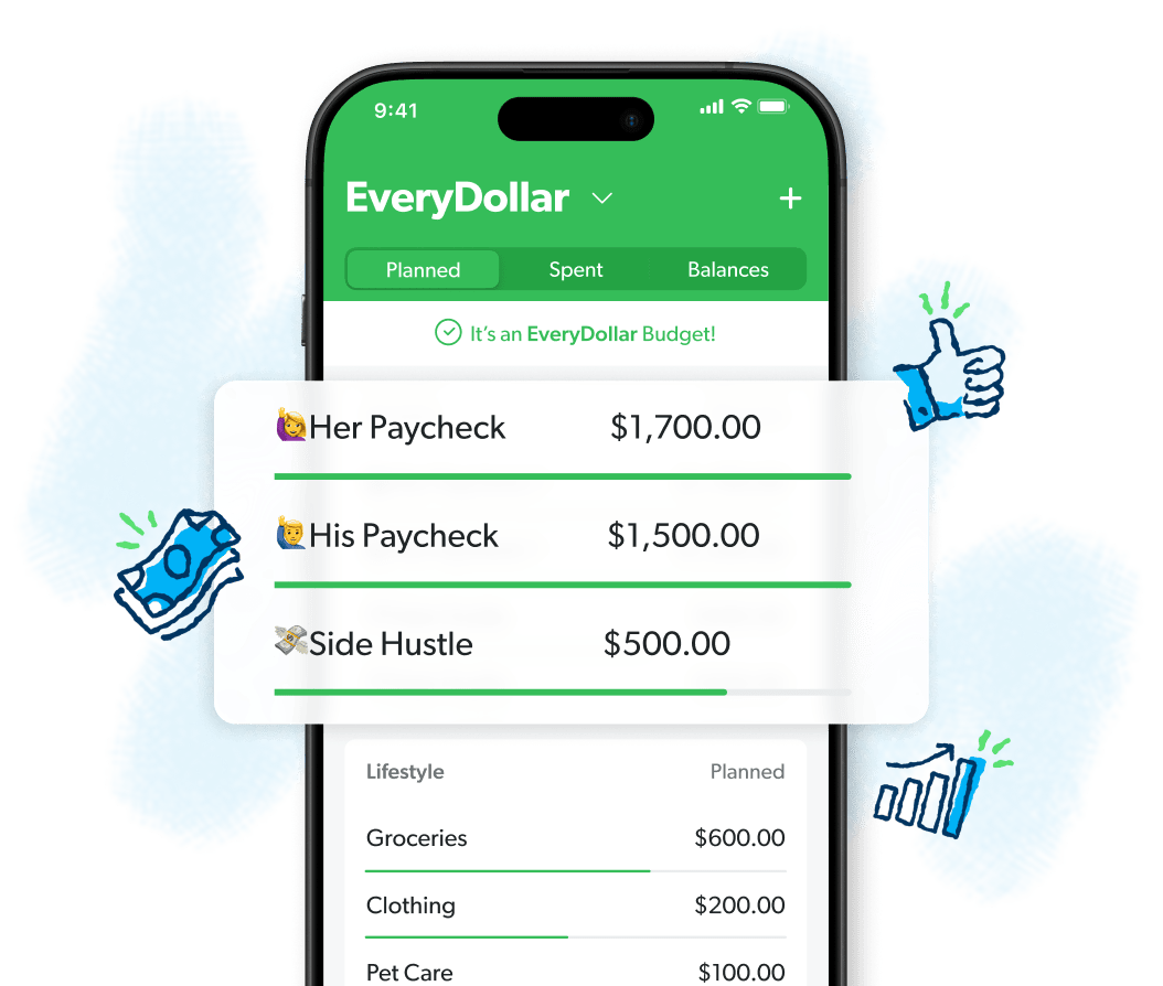 Everydollar budgeting screen of paychecks