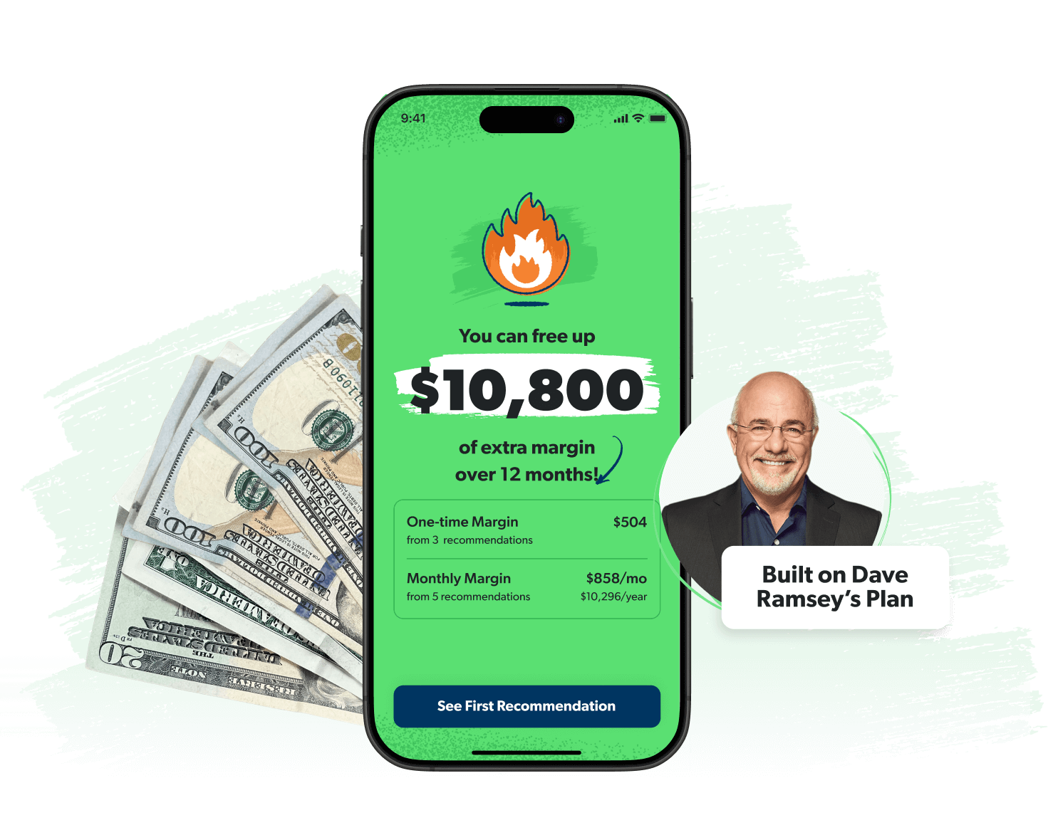 EveryDollar app on a phone showing the average margin people find in their budgets. $9,560.