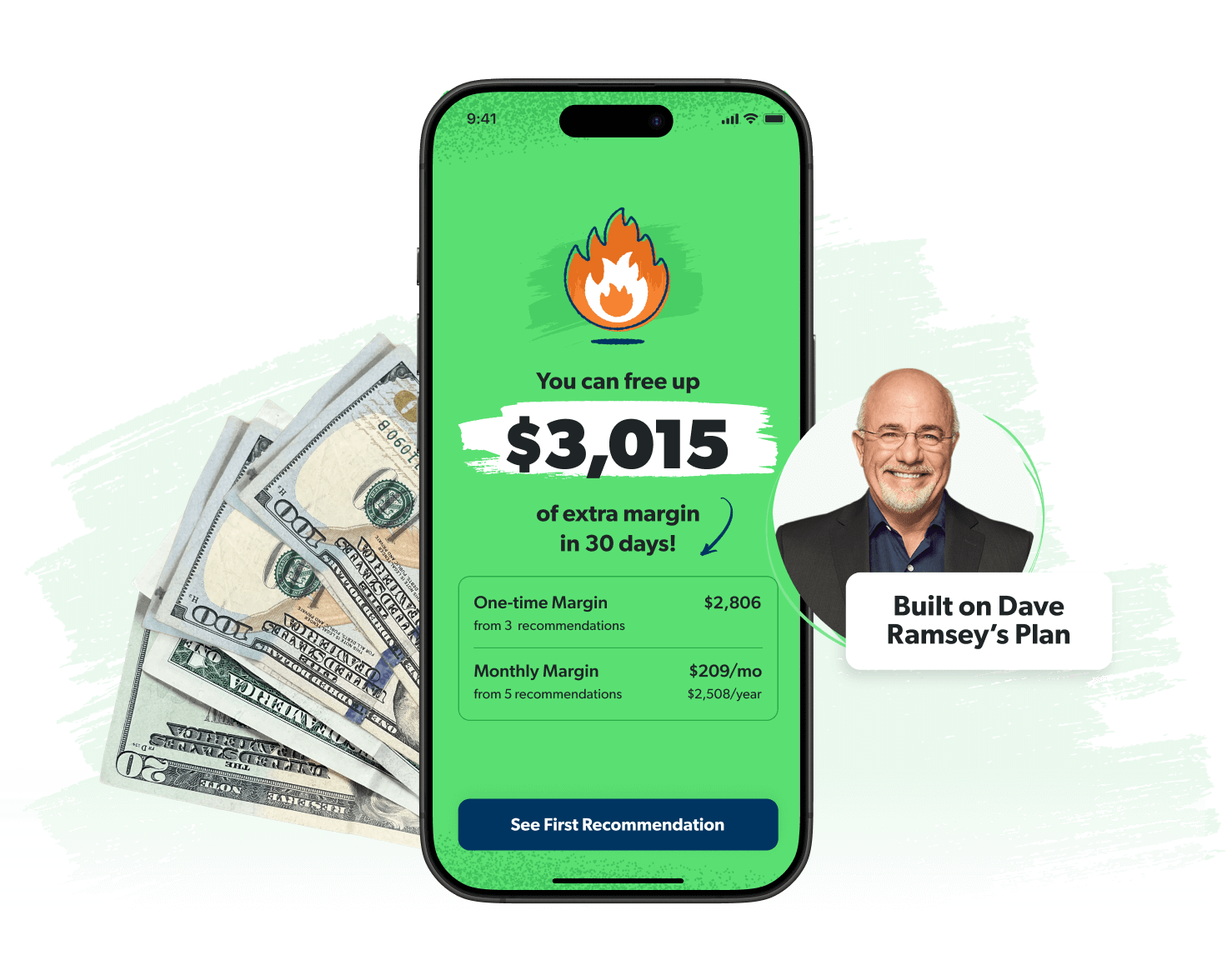 EveryDollar app on a phone showing the average margin people find in their budgets. $9,560.