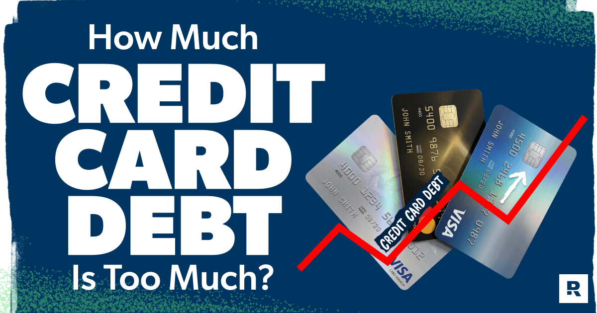 Three credit cards with a line indicating rising credit card debt going up and to the left, and the title: 