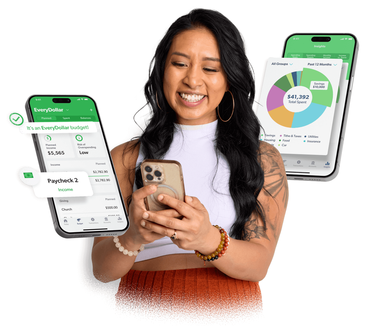 Excited couple holds “PAID OFF $32,000” sign and cash. Man cheers with raised fist. Text says “We’re debt free!!”