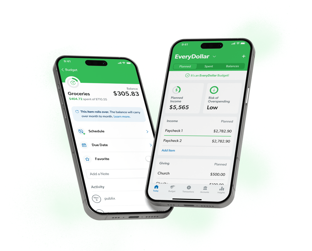EveryDollar app on a phone showing the budget screen