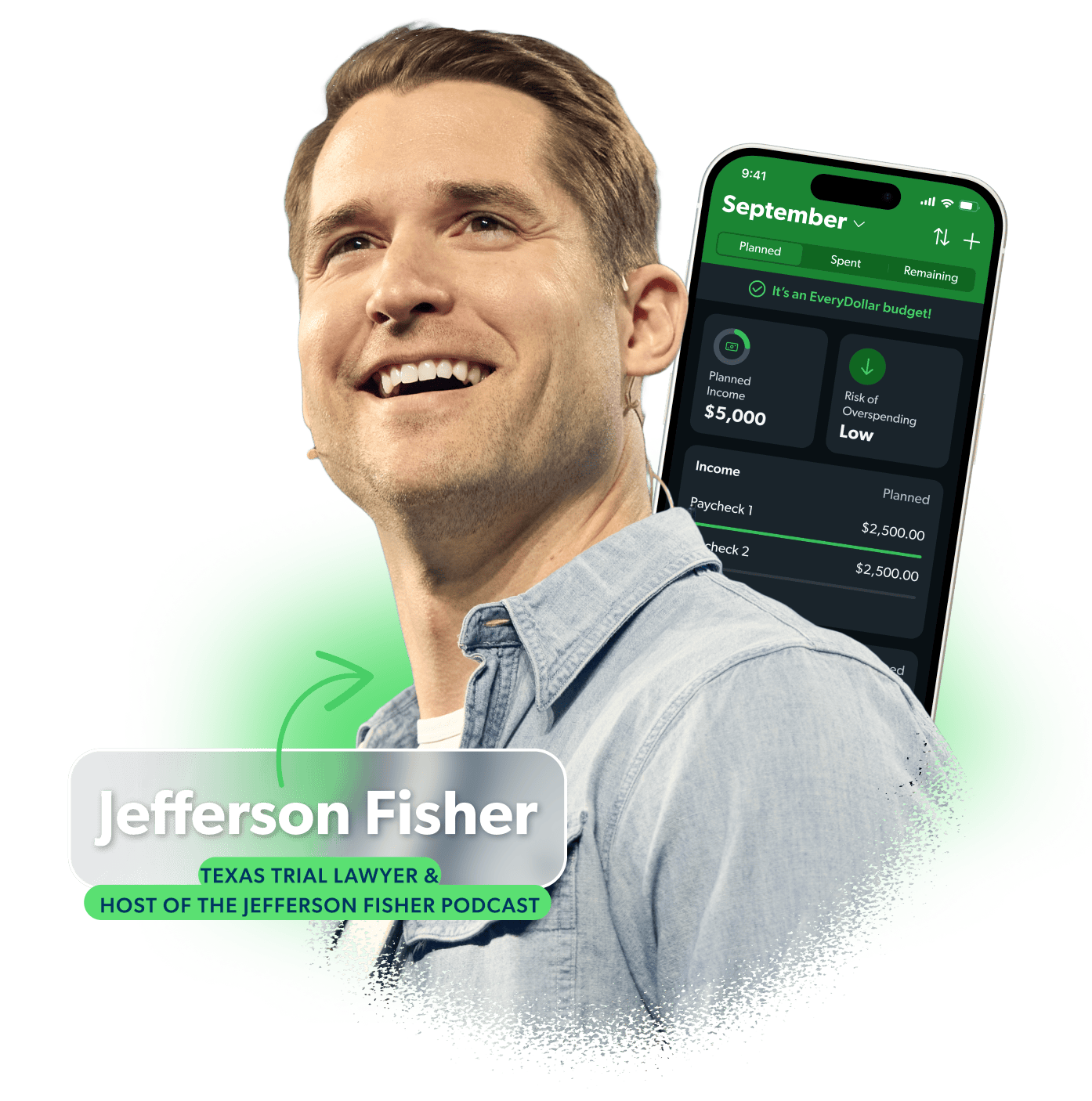Photo of Jefferson Fisher and EveryDollar budgeting app.