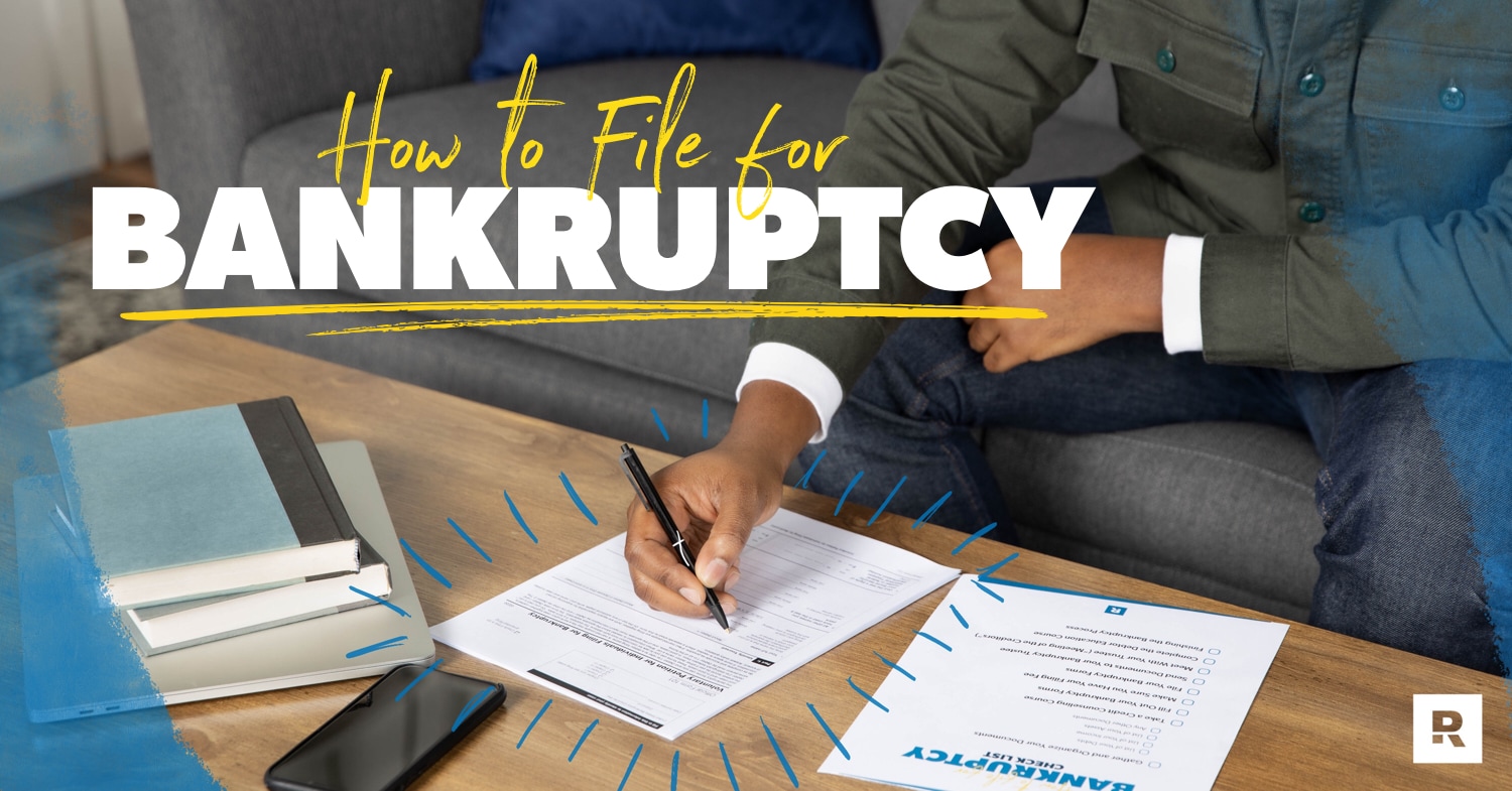 A man is learning how to file for bankruptcy by using a bankruptcy checklist.