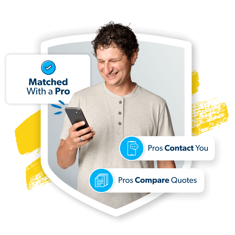 Happy customer moment—Matched with a Pro. Pros contact you. Pros compare quotes.