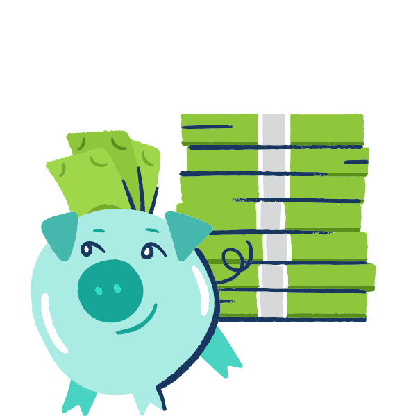 Illustration of Piggy Bank and Stacked Bills