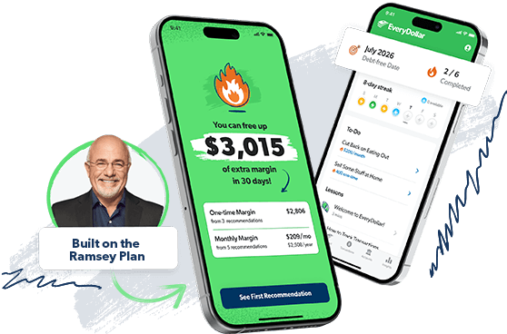 EveryDollar app on a phone "Built on the Ramsey Plan"
