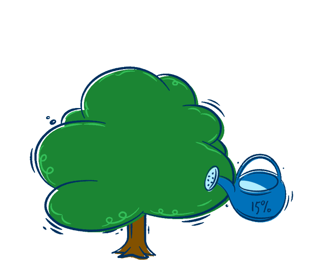 Illustration of Tree Being Watered and Growing Money