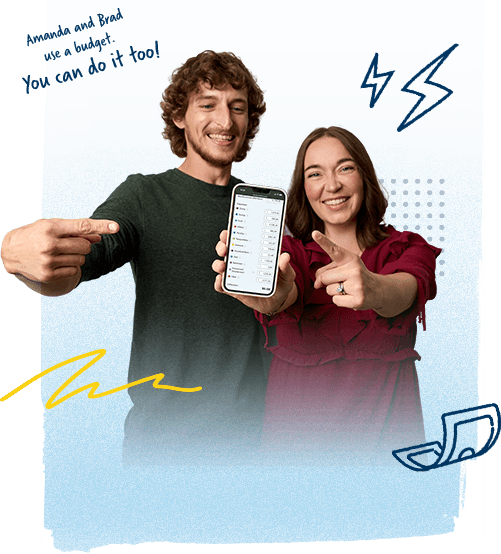 Photo of a debt-free couple. Amanda and Brad use a budget. You can do it too!
