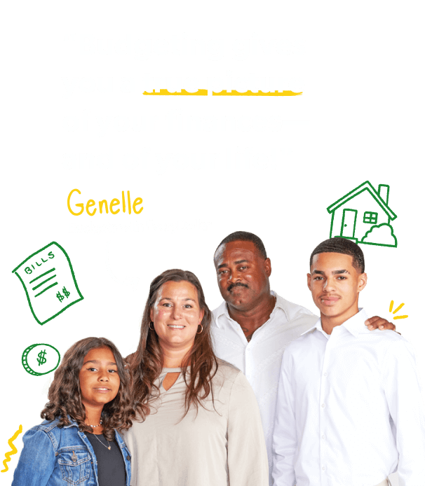 Budgeting gives you a true picture of your finances—and of your life! quote from EveryDollar user Genelle with her family of four.