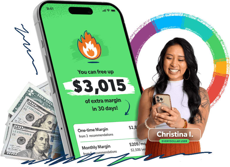 Christina I. is using the EveryDollar app where you can find $3,015 of margin in your budget in 30 days. There is a scannable QR code to download the app on your mobile device.