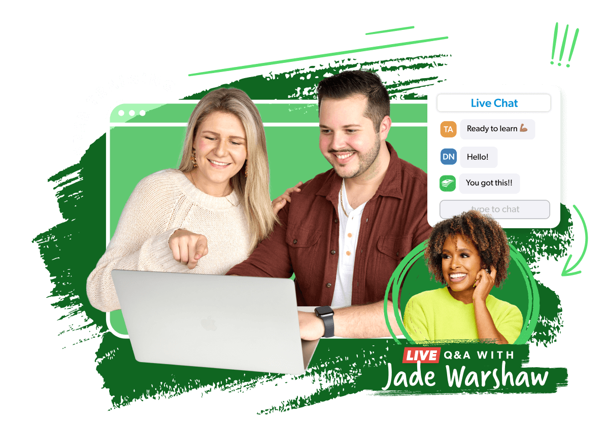 Two people join a free training with live chat and a Q&A featuring Rachel Cruze.