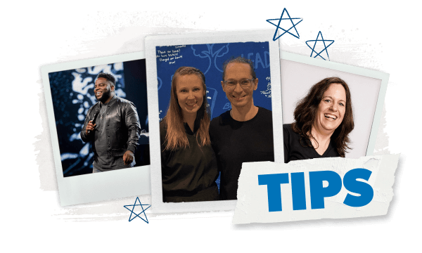 Polaroid images of Pastor Brian Bullock, coordinators Matt and Julie George, and coordinator Caroline Kelly