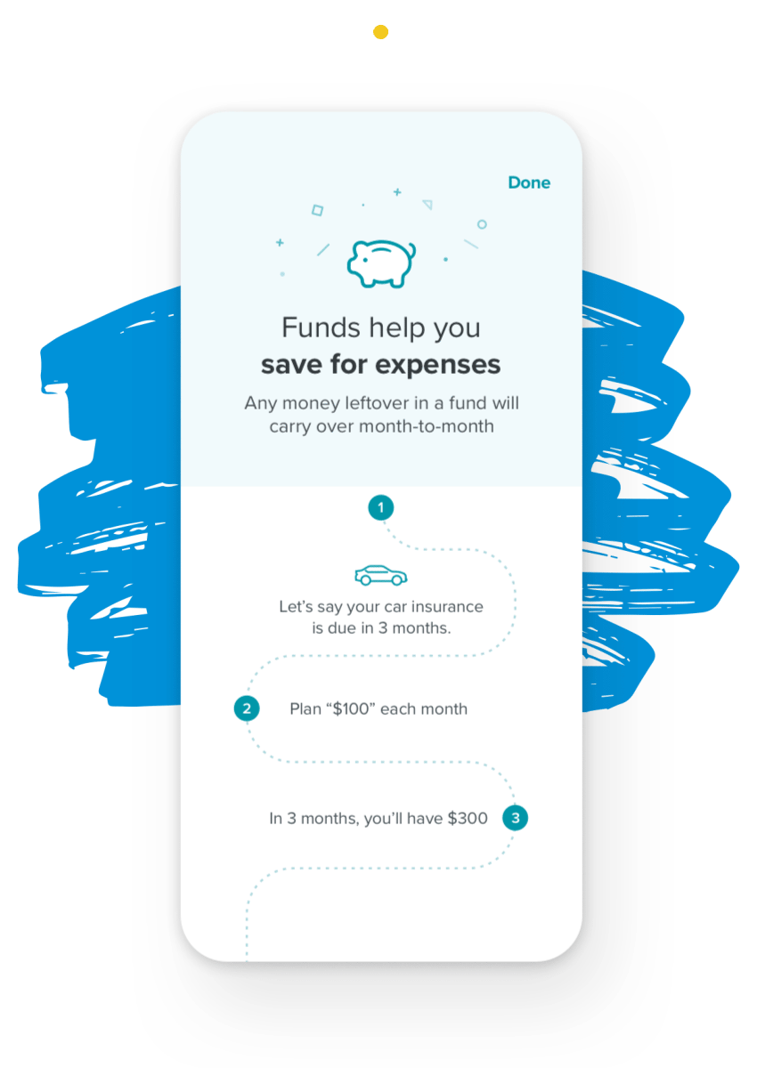 Animation of money falling into a piggy bank as you create a fund within the EveryDollar budgeting app