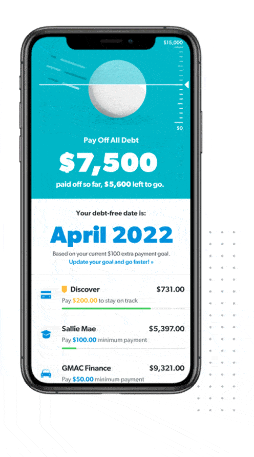 Debt Free Date scrolling on mobile device.