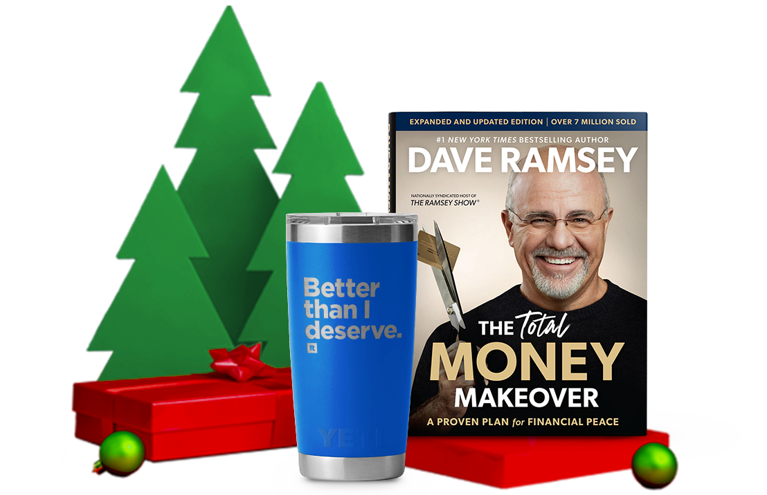 Image of The Toal Money Makeover book by Dave Ramsey and a Better Than I Deserve YETI Tumbler