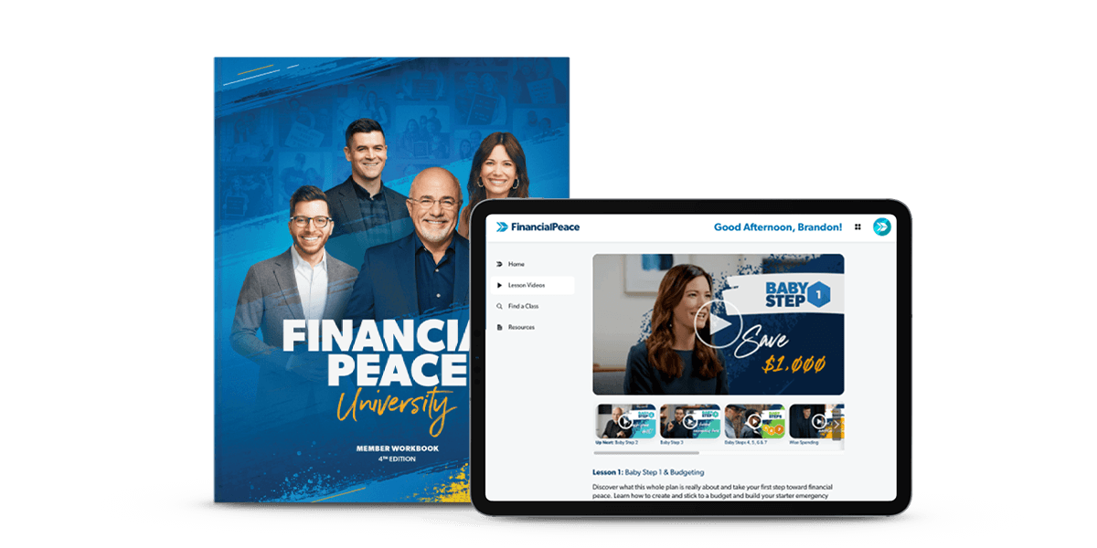 Image of the Financial Peace University Workbook and Home screen on a Tablet