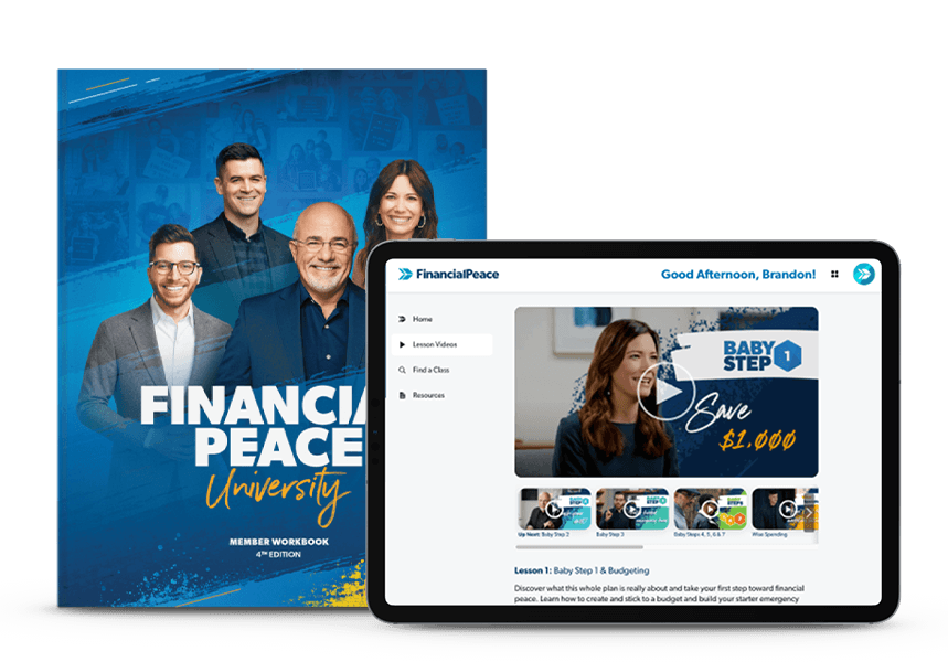 Image of the Financial Peace University Workbook and Dashboard on an iPad