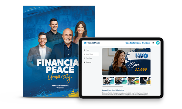 Image of the Financial Peace University Workbook and Dashboard on an iPad
